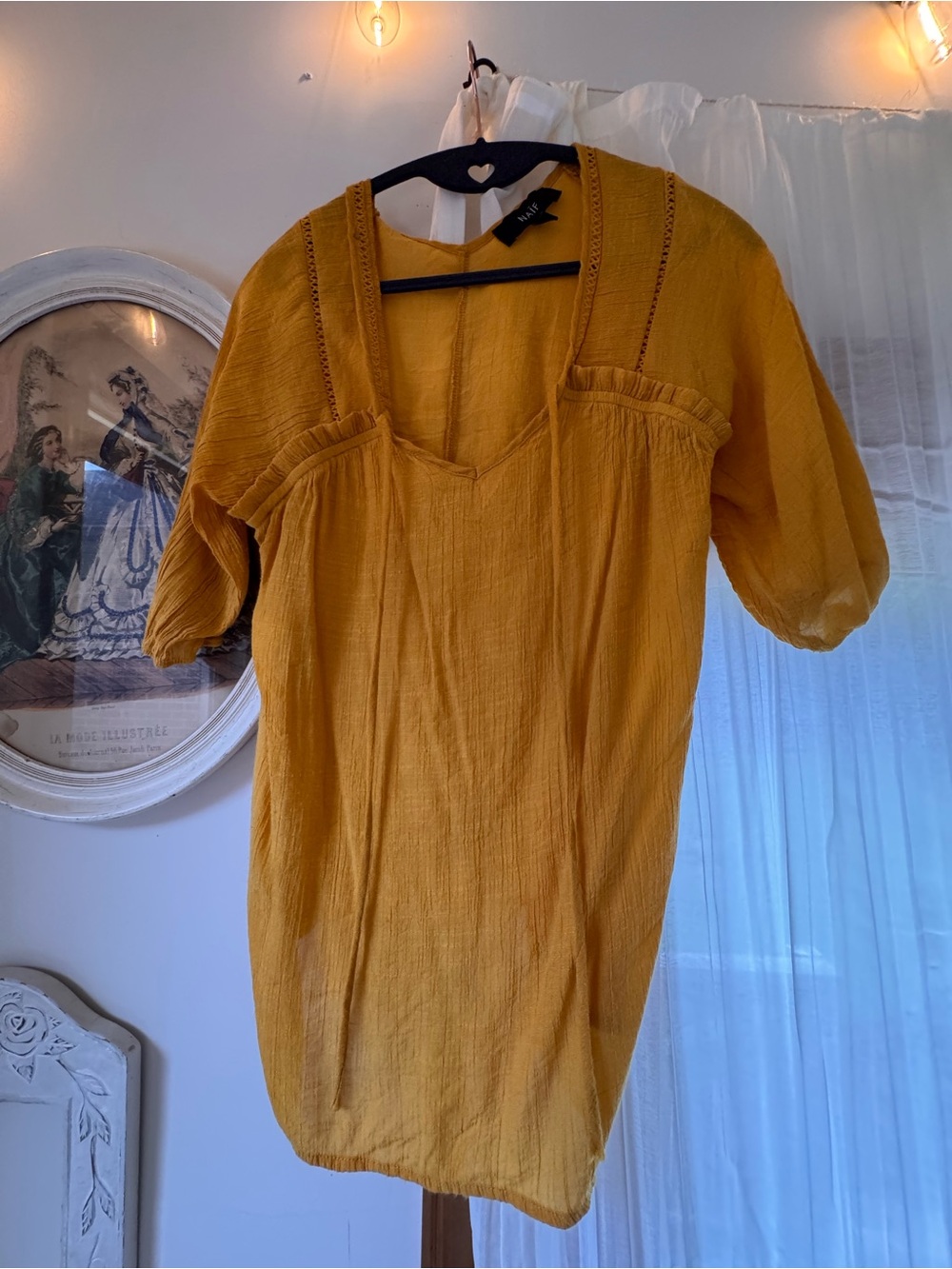 NAIF Golden Mustard Gauze Peasant Blouse